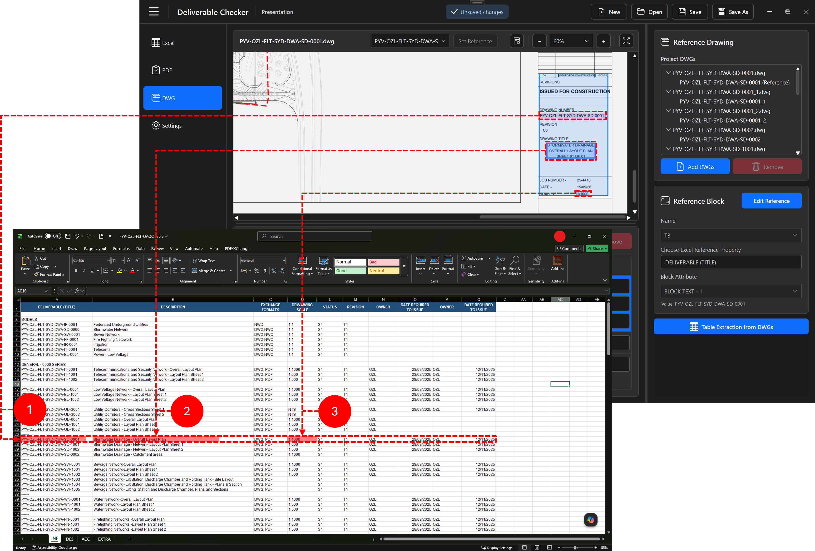 DWG block attributes mapped to Excel reference values