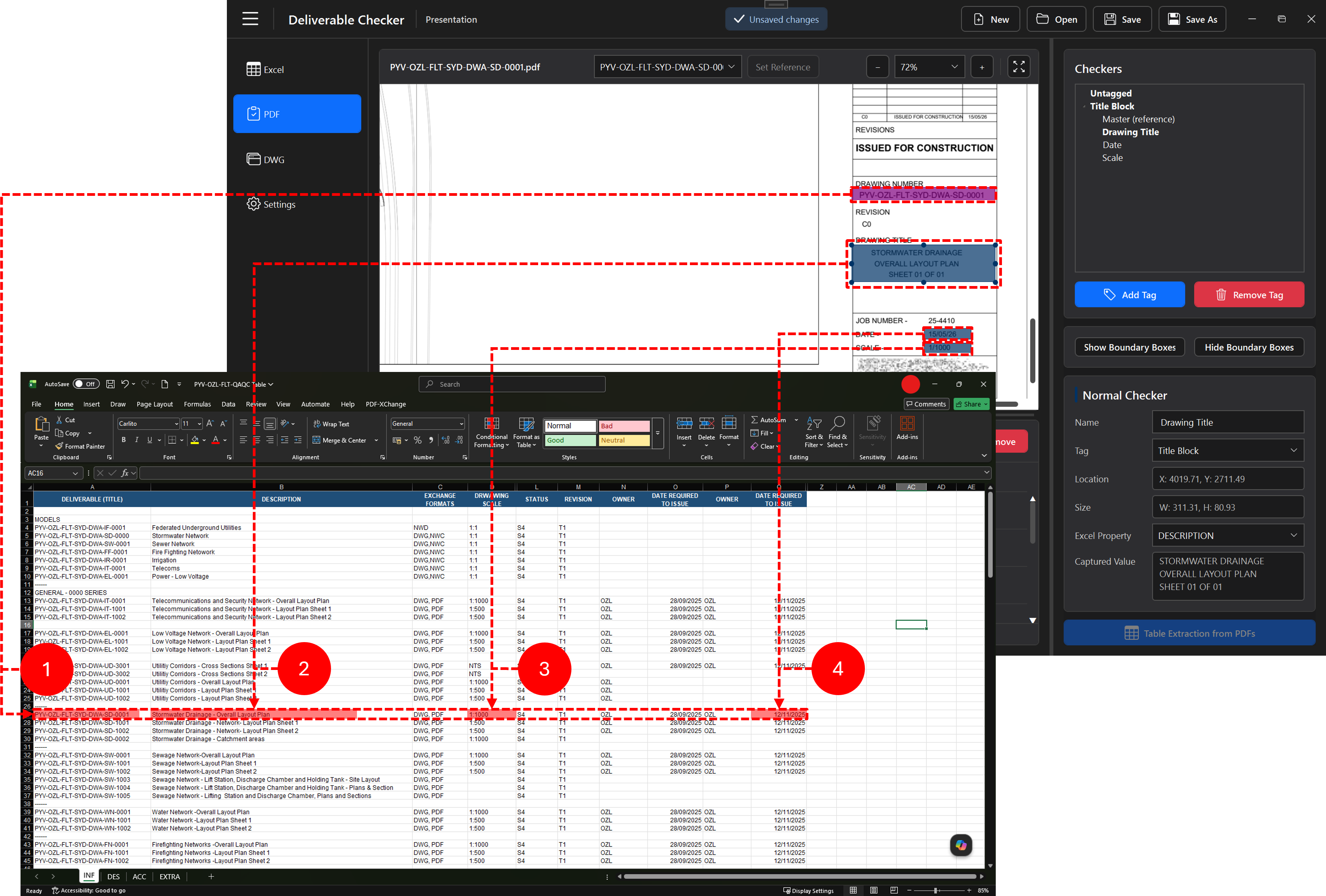 PDF checker values mapped to Excel reference values